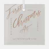 バラエレガント金ゴールドカリグラフクリスマスニューホーム ガラスオーナメント (正面)