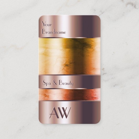 バラエレガント金ゴールドガラス缶オレンジ色の流体イニシャル 名刺 (正面)