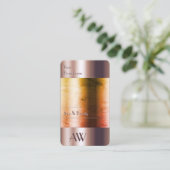 バラエレガント金ゴールドガラス缶オレンジ色の流体イニシャル 名刺 (スタンド正面)