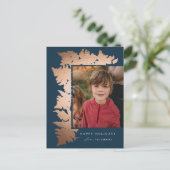 バラエレガント金ゴールドガーランド写真クリスマス シーズンポストカード (スタンド正面)