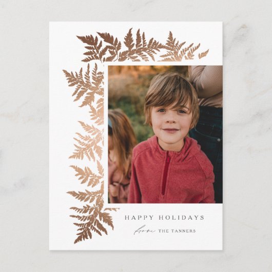バラエレガント金ゴールドガーランド2フォトクリスマスクリスマスクリスマスイベント シーズンポストカード (正面)