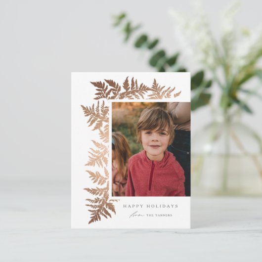 バラエレガント金ゴールドガーランド2フォトクリスマスクリスマスクリスマスイベント シーズンポストカード (スタンド正面)