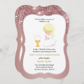 バラエレガント金ゴールドガールズファースト聖餐式の招待 招待状 (正面/裏面)