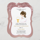 バラエレガント金ゴールドガールズファースト聖餐式 招待状 (正面/裏面)