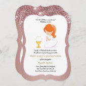 バラエレガント金ゴールドガールズファースト聖餐式 招待状 (正面/裏面)