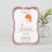 バラエレガント金ゴールドガールズファースト聖餐式 招待状 (スタンド正面)