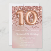 バラエレガント金ゴールドキッズガール10th誕生日パーティー 招待状 (正面)