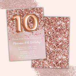 バラエレガント金ゴールドキッズガール10th誕生日パーティー 招待状