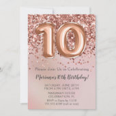 バラエレガント金ゴールドキッズガール10th誕生日パーティー 招待状 (正面)