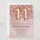 バラエレガント金ゴールドキッズガール11th誕生日パーティーin 招待状 (正面)