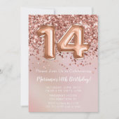 バラエレガント金ゴールドキッズガール14th誕生日パーティーin 招待状 (正面)