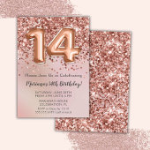 バラエレガント金ゴールドキッズガール14th誕生日パーティーin 招待状