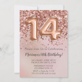 バラエレガント金ゴールドキッズガール14th誕生日パーティーin 招待状 (正面)