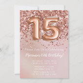 バラエレガント金ゴールドキッズガール15th誕生日パーティー 招待状 (正面)