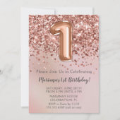 バラエレガント金ゴールドキッズガール1st誕生日パーティーイン 招待状 (正面)