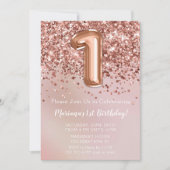 バラエレガント金ゴールドキッズガール1st誕生日パーティー 招待状 (正面)