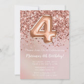 バラエレガント金ゴールドキッズガール4th誕生日パーティー 招待状 (正面)