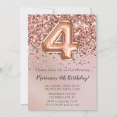 バラエレガント金ゴールドキッズガール4th誕生日パーティーInv 招待状 (正面)