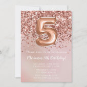 バラエレガント金ゴールドキッズガール5thバースデーパーティー 招待状 (正面)