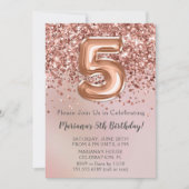 バラエレガント金ゴールドキッズガール5th誕生日パーティーInv 招待状 (正面)