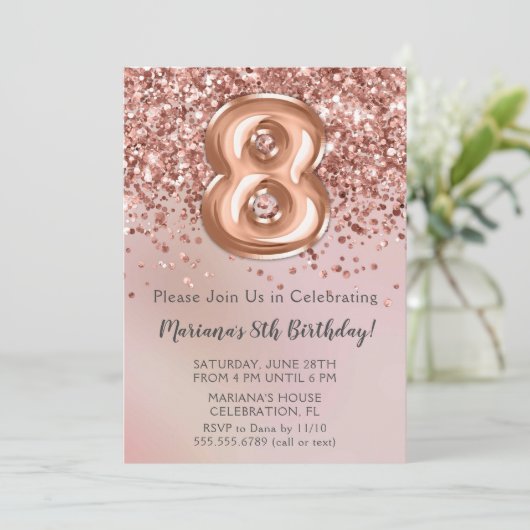 バラエレガント金ゴールドキッズガール8thバースデーパーティーInv 招待状 (スタンド正面)