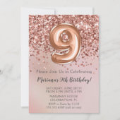 バラエレガント金ゴールドキッズガール9th誕生日パーティーInv 招待状 (正面)