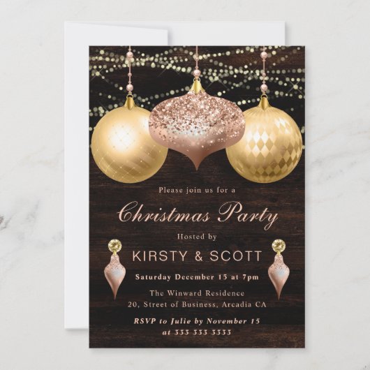 バラエレガント金ゴールドクリスマスオーナメント交換 招待状 (正面)