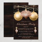 バラエレガント金ゴールドクリスマスオーナメント交換 招待状 (正面/裏面)