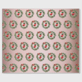 バラエレガント金ゴールドクリスマスソックス&リースパターン ラッピングペーパー (フラット)