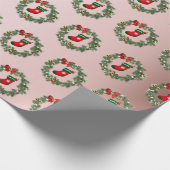 バラエレガント金ゴールドクリスマスソックス&リースパターン ラッピングペーパー (角)