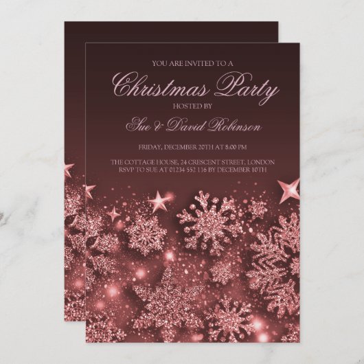 バラエレガント金ゴールドクリスマスパーティーウィンターグラム 招待状 (正面/裏面)