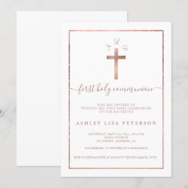 バラエレガント金ゴールドクロスモノグラム第1聖体 招待状