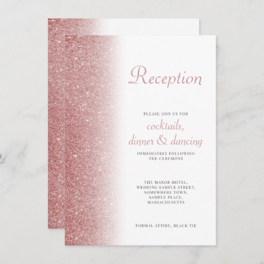 バラエレガント金ゴールドグリッターウェディングレセプションカード エンクロージャーカード (正面/裏面)