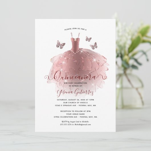 バラエレガント金ゴールドグリッターキンセアニラドレス 招待状 (スタンド正面)