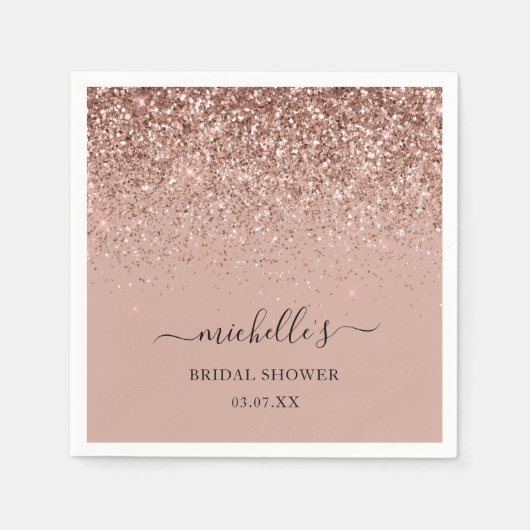 バラエレガント金ゴールドグリッタースパークルブラックネーム スタンダードカクテルナプキン (正面)