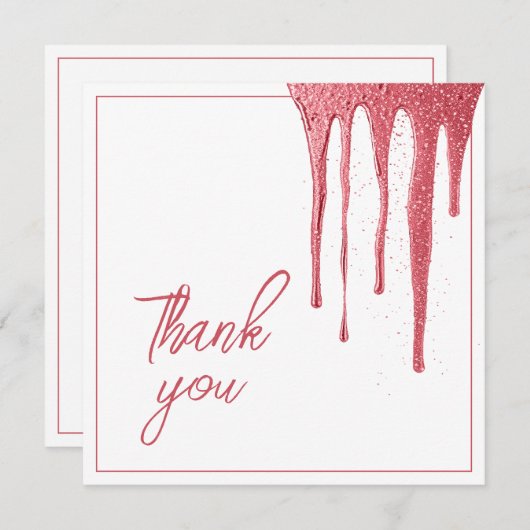 バラエレガント金ゴールドグリッタードリップスウィート16誕生日 サンキューカード (正面/裏面)