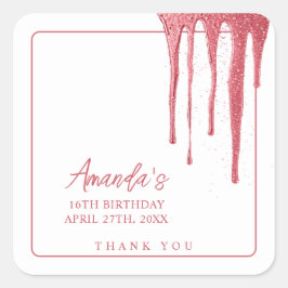 バラエレガント金ゴールドグリッタードリップスウィート16誕生日 スクエアシール