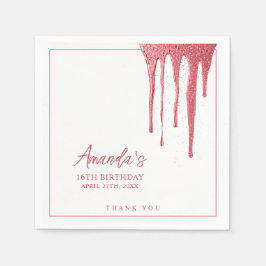 バラエレガント金ゴールドグリッタードリップスウィート16誕生日 スタンダードカクテルナプキン