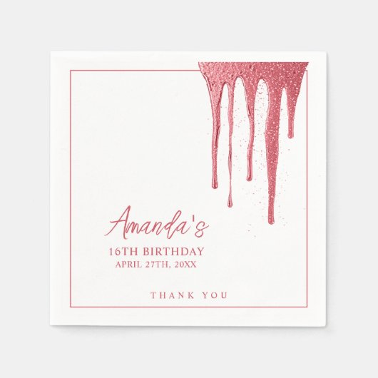 バラエレガント金ゴールドグリッタードリップスウィート16誕生日 スタンダードカクテルナプキン (正面)