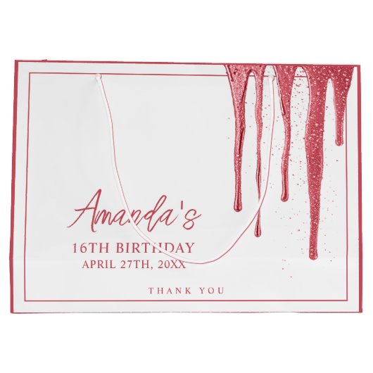 バラエレガント金ゴールドグリッタードリップスウィート16誕生日 ラージペーパーバッグ (裏面)