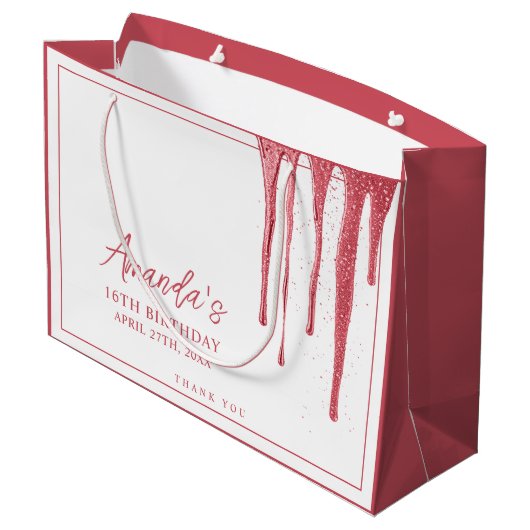 バラエレガント金ゴールドグリッタードリップスウィート16誕生日 ラージペーパーバッグ (裏面アングル)