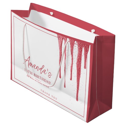 バラエレガント金ゴールドグリッタードリップスウィート16誕生日 ラージペーパーバッグ (正面アングル)