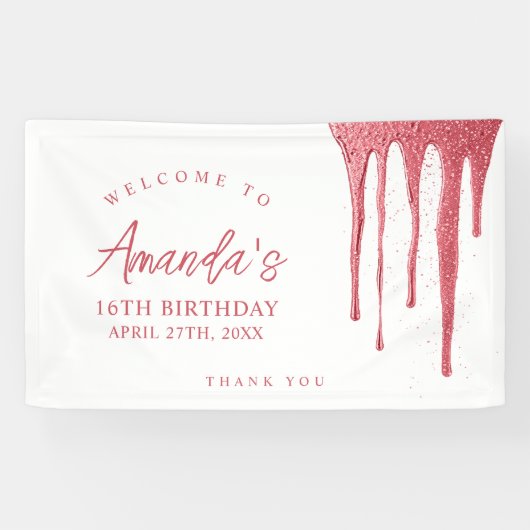 バラエレガント金ゴールドグリッタードリップスウィート16誕生日 横断幕 (横)