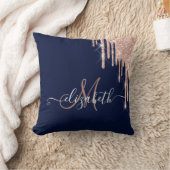 バラエレガント金ゴールドグリッタードリップスモノグラムネイビーブルー クッション (ブランケット)