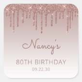バラエレガント金ゴールドグリッタードリップ80th誕生日パーティー スクエアシール (正面)