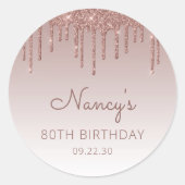 バラエレガント金ゴールドグリッタードリップ80th誕生日パーティー ラウンドシール (正面)