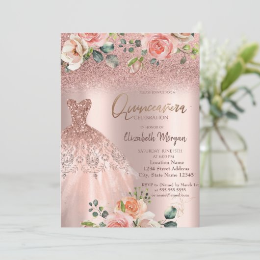 バラエレガント金ゴールドグリッタードレスバラキンセアニラ 招待状 (スタンド正面)