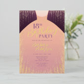 バラエレガント金ゴールドグリッタードレス18th誕生日 箔招待状 (立ち正面)