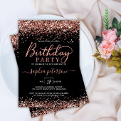 バラエレガント金ゴールドグリッターニーエイジブラック誕生日 招待状