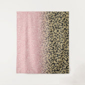 バラエレガント金ゴールドグリッターブラックレオパードプリント タペストリー (正面)